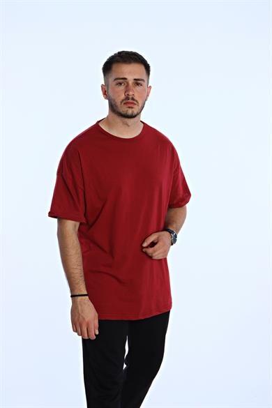 Düz Eko Oversize Tşört Bordo