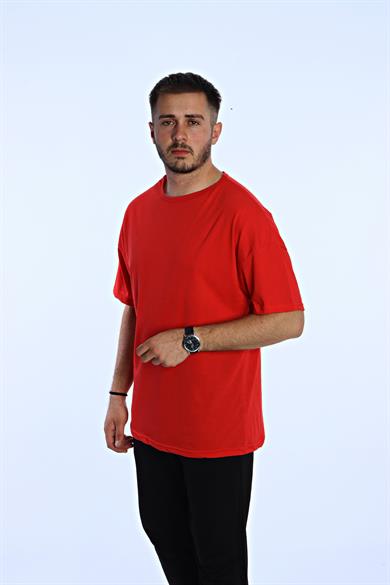 Düz Eko Oversize Tşört Kırmızı