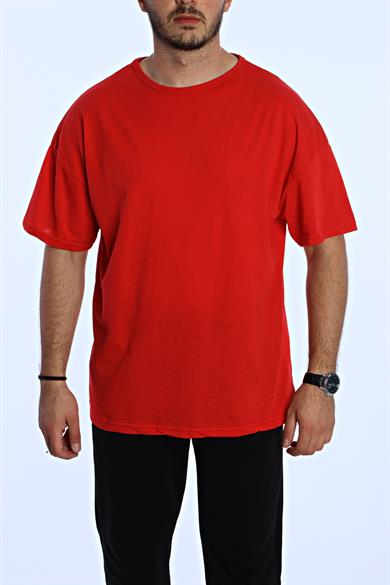 Düz Eko Oversize Tşört Kırmızı