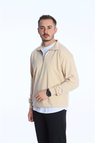 Eg38 Kompak Yarım Fermuar Sweat Bej