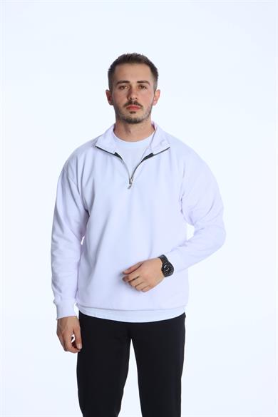 Eg38 Kompak Yarım Fermuar Sweat Beyaz