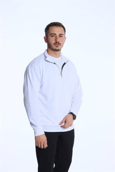 Eg38 Kompak Yarım Fermuar Sweat Beyaz