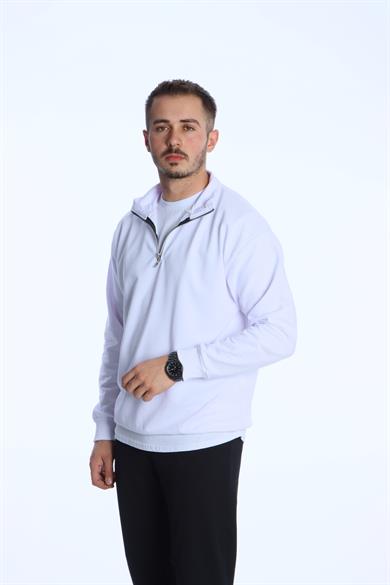 Eg38 Kompak Yarım Fermuar Sweat Beyaz