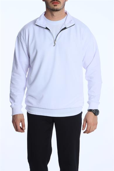 Eg38 Kompak Yarım Fermuar Sweat Beyaz