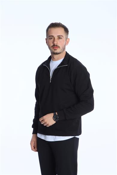 Eg38 Kompak Yarım Fermuar Sweat Siyah