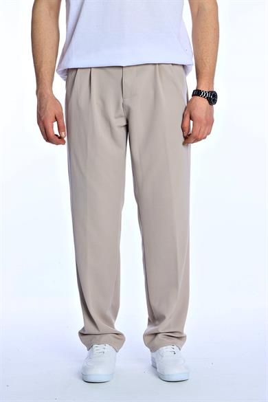 Eg38 Pileli Baggy Kumaş Pantolon Bej
