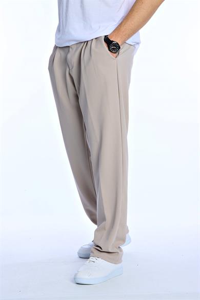 Eg38 Pileli Baggy Kumaş Pantolon Bej