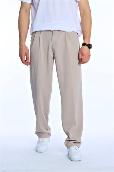 Eg38 Pileli Baggy Kumaş Pantolon Bej