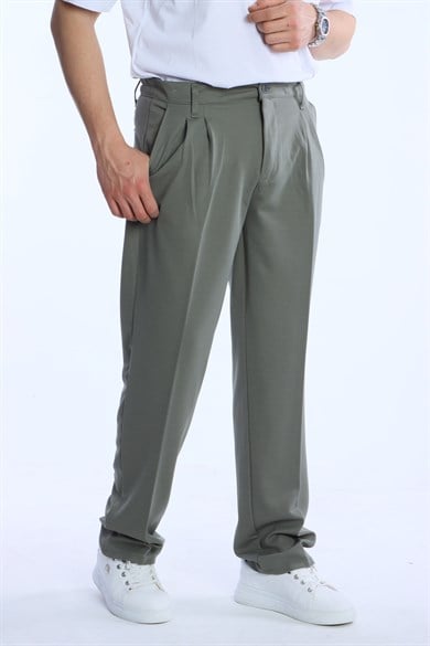 Eg38 Pileli Baggy Kumaş Pantolon Haki