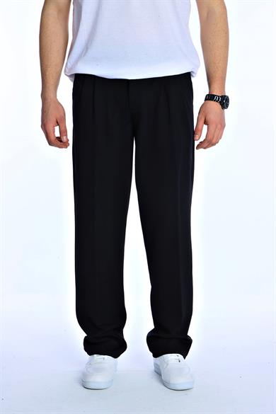 Eg38 Pileli Baggy Kumaş Pantolon Siyah
