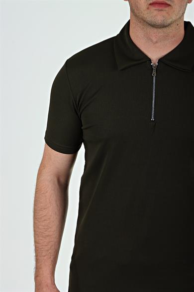Eg38 Yarım Fermuar Polo Yaka Tşört Haki