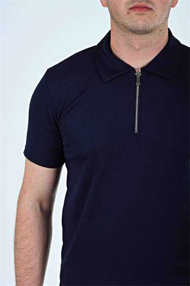Eg38 Yarım Fermuar Polo Yaka Tşört Lacivert