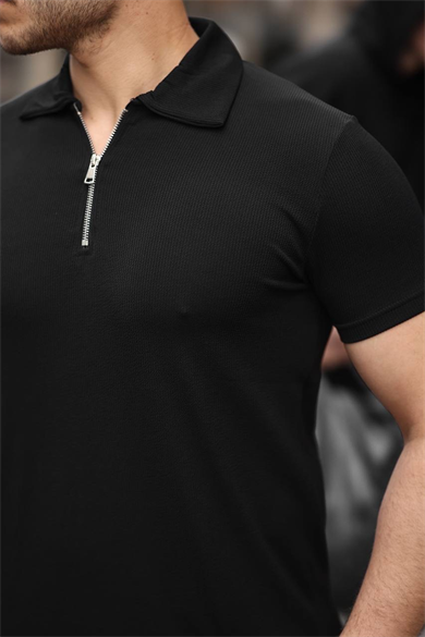 Eg38 Yarım Fermuar Polo Yaka Tşört Siyah