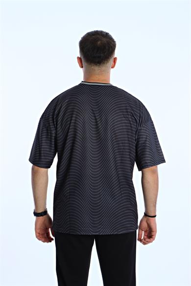 Gng Air Baskılı Oversize Tişört Koyu Gri
