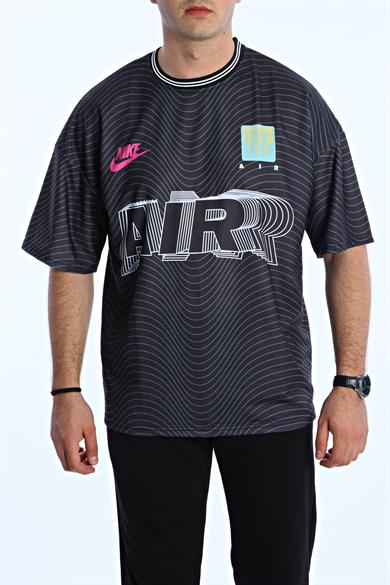 Gng Air Baskılı Oversize Tişört Koyu Gri