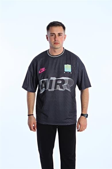 Gng Air Baskılı Oversize Tişört Koyu Gri