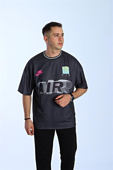 Gng Air Baskılı Oversize Tişört Koyu Gri