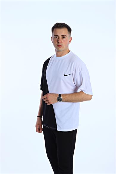 Gng Çapraz Parçalı Oversize Tişört Beyaz