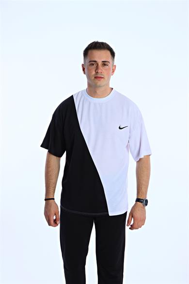 Gng Çapraz Parçalı Oversize Tişört Beyaz