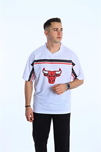 Gng Chiacago Baskılı Oversize Tişört Beyaz