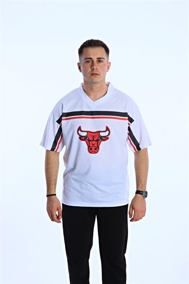 Gng Chiacago Baskılı Oversize Tişört Beyaz