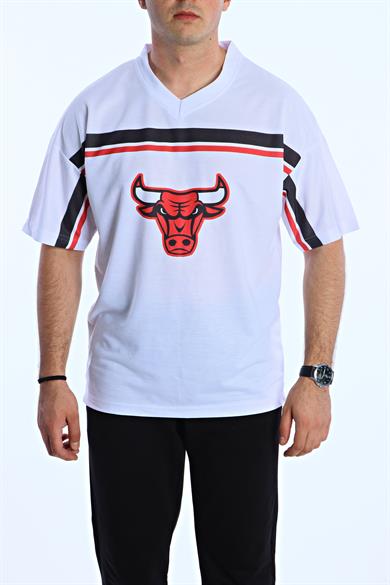 Gng Chiacago Baskılı Oversize Tişört Beyaz