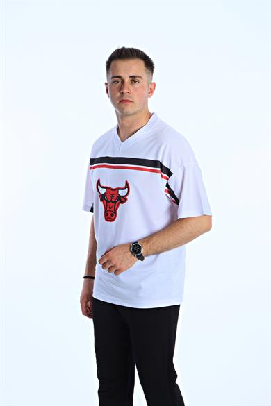 Gng Chiacago Baskılı Oversize Tişört Beyaz