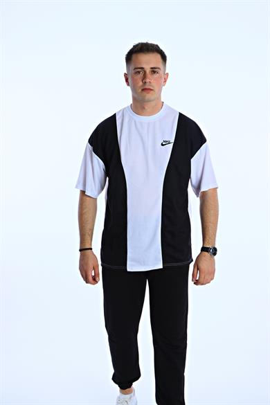 Gng Parçalı Baskılı Oversize Tişört Beyaz
