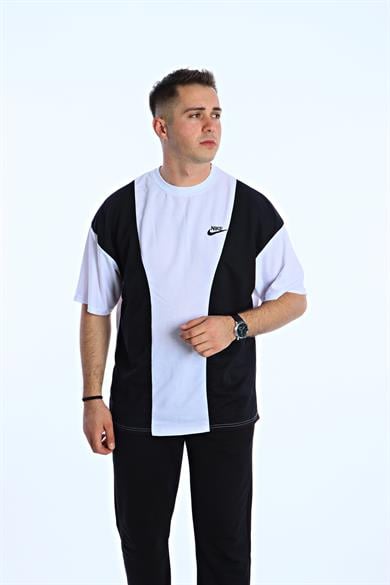 Gng Parçalı Baskılı Oversize Tişört Beyaz