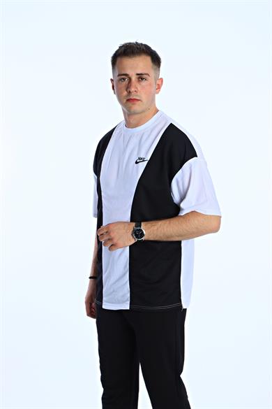 Gng Parçalı Baskılı Oversize Tişört Beyaz