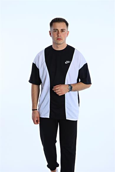 Gng Parçalı Baskılı Oversize Tişört Siyah