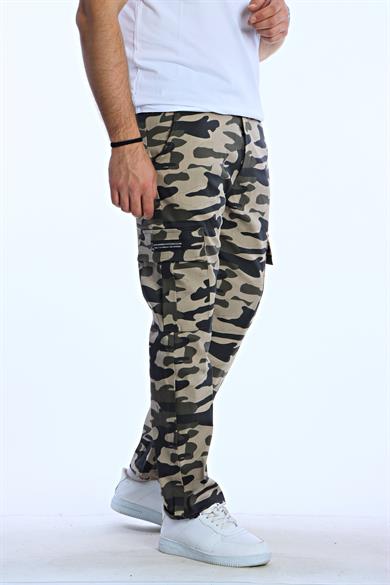 Kamuflaj Baggy Kargo Cep Pantolon Krem