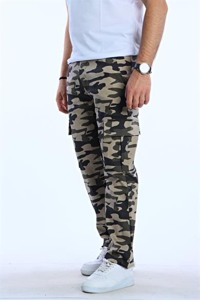 Kamuflaj Baggy Kargo Cep Pantolon Krem