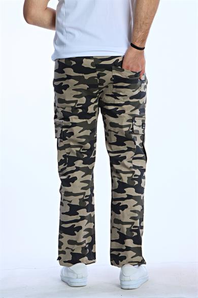 Kamuflaj Baggy Kargo Cep Pantolon Krem