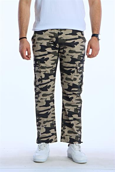 Kamuflaj Baggy Kargo Cep Pantolon Krem