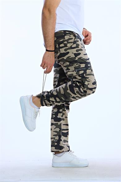 Kamuflaj Baggy Kargo Cep Pantolon Krem