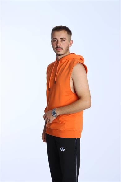 Kapşonlu Kolsuz Tişört Ads Turuncu