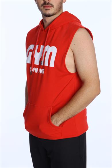 Kapşonlu Kolsuz Tişört Gym Kırmızı