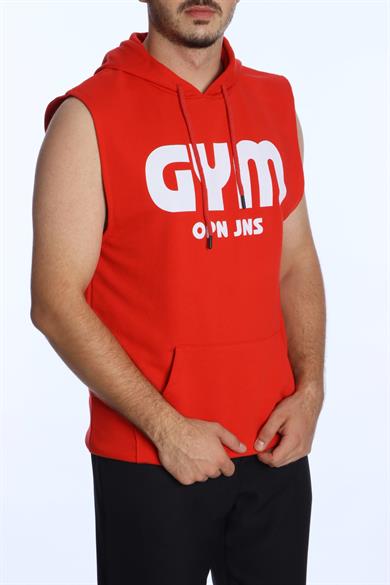 Kapşonlu Kolsuz Tişört Gym Kırmızı