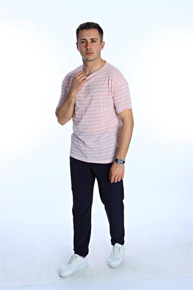 Kmp Çizgili Oversize Tişört Pembe