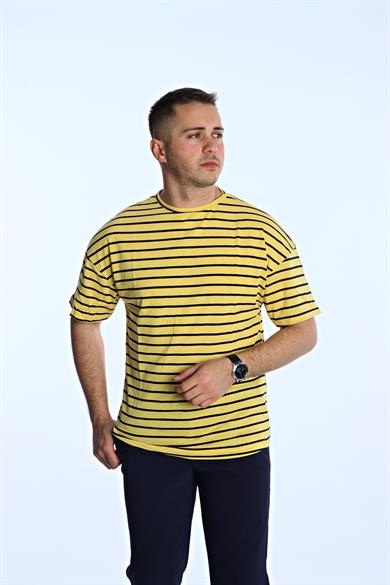 Kmp Çizgili Oversize Tişört Sarı