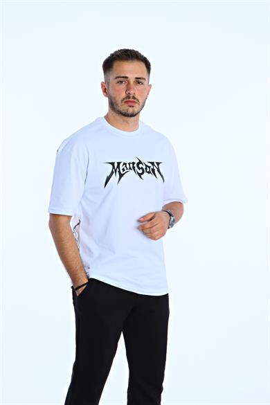 Manson Baskılı Oversize Tişört Beyaz