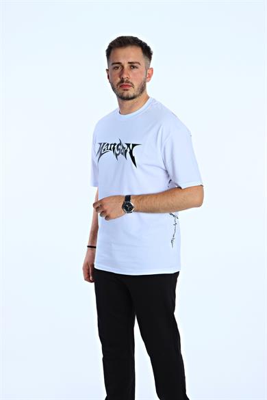 Manson Baskılı Oversize Tişört Beyaz