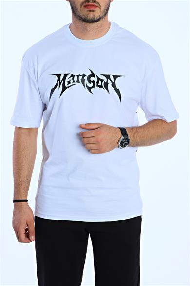 Manson Baskılı Oversize Tişört Beyaz
