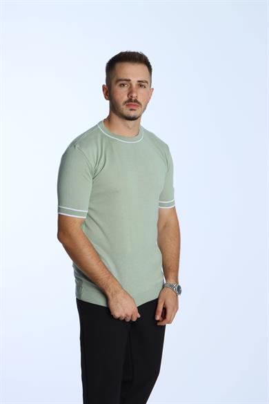 Marco Bisiklet Yaka Çizgili Triko Tshirt Mint Yeşili