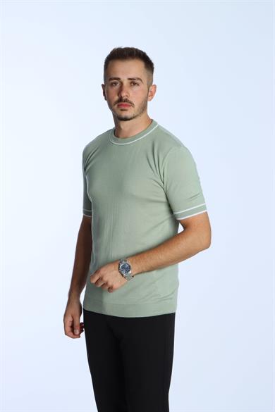 Marco Bisiklet Yaka Çizgili Triko Tshirt Mint Yeşili