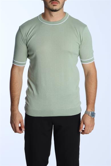 Marco Bisiklet Yaka Çizgili Triko Tshirt Mint Yeşili