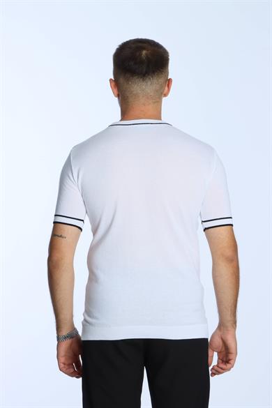 Marco Bisiklet Yaka Çizgili Triko Tshirt Beyaz