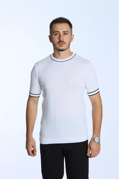 Marco Bisiklet Yaka Çizgili Triko Tshirt Beyaz