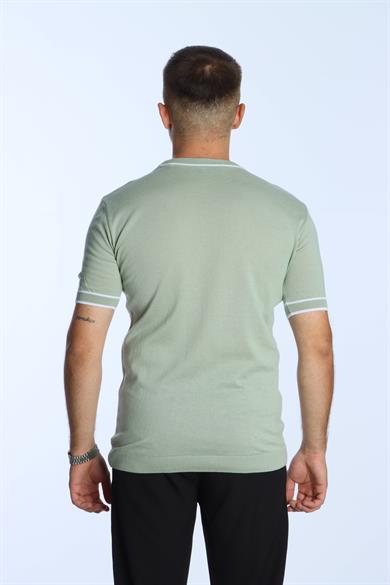 Marco Bisiklet Yaka Çizgili Triko Tshirt Mint Yeşili